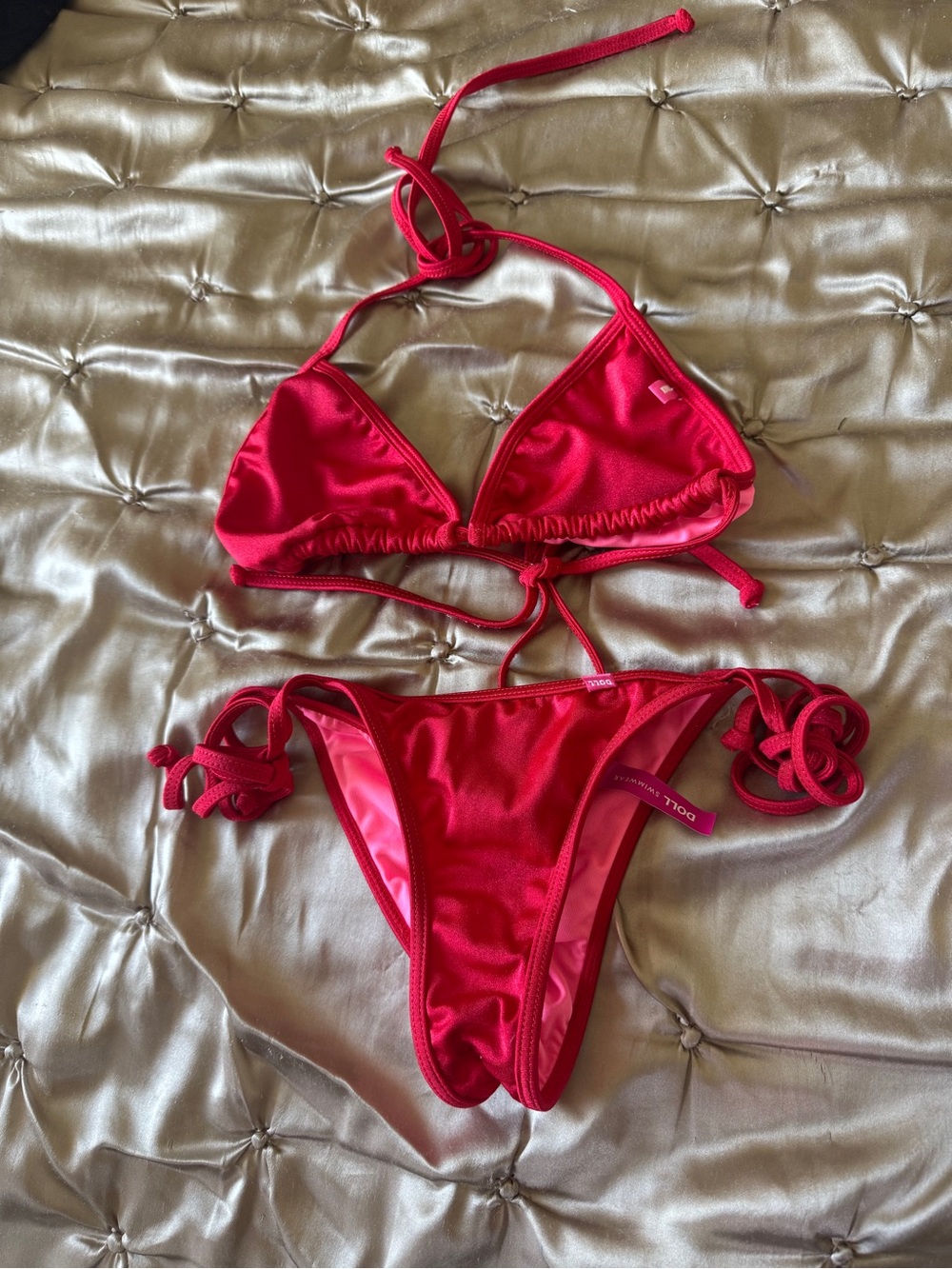 Dolls swim swimwear Red Triangle Tie Bikini Set
